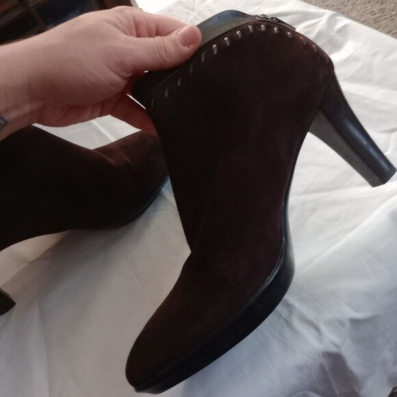 Aquatalia Suede Ankle Booties Women’s Size 10 Brown High Heel Designer Italy